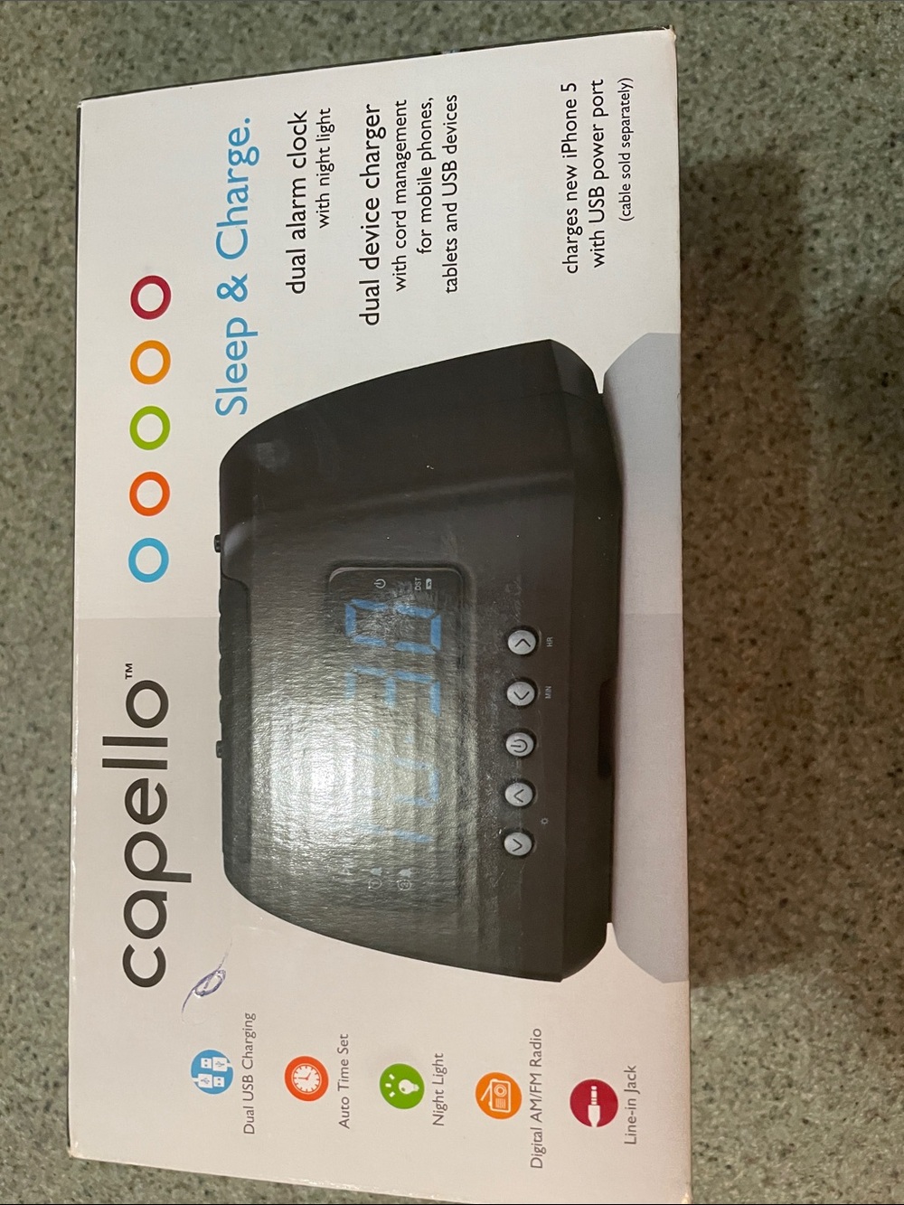 Capello Black Sleep & Charge Dual Alarm Clock Radio with USB